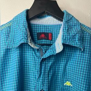 Kappa Robe Button Up Shirt Men’s Large Long Sleeve Regular Fit Check Blue